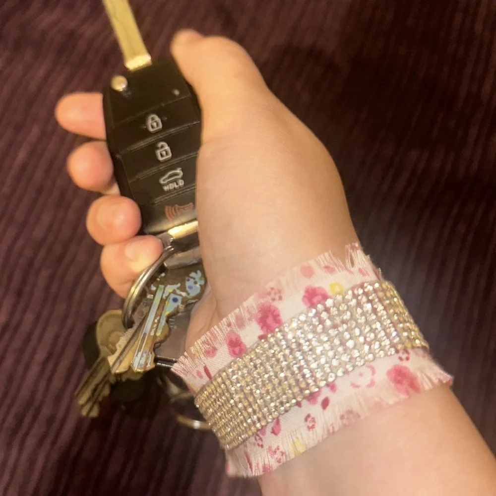 Frayed Rhinestone Wristlet Keychain